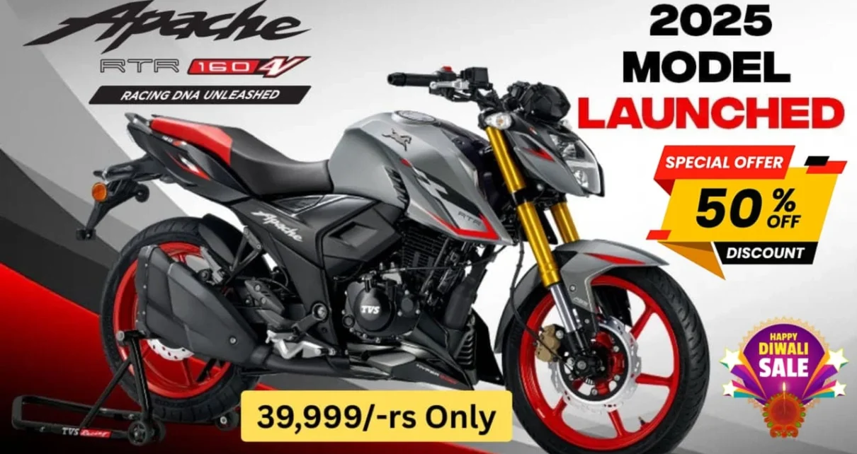 Diwali Dhamaka: TVS Apache RTR 2025 – 125cc Engine, 75 KM/L Mileage & 50% Off at ₹49,999!